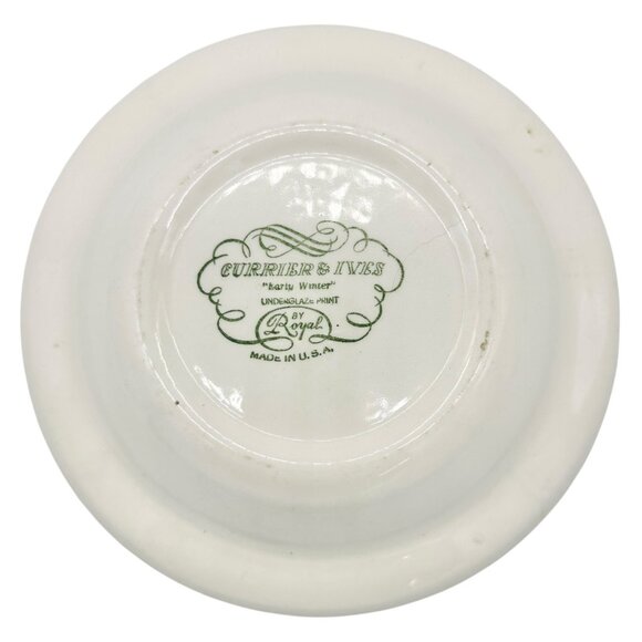 Currier and Ives Early Winter Royal Dinner Bowl 8 inch Blue White Underglaze USA - Picture 3 of 5
